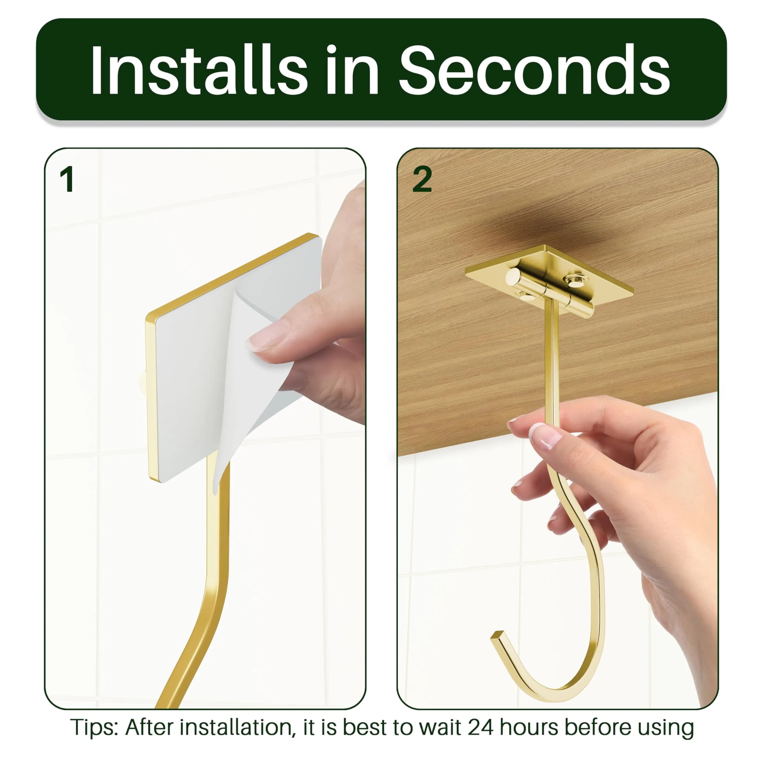 bussdis Foldable Banana Hook Gold | Space-Saving Under Cabinet Holder for Kitchen & RV (2-Pack) - view 5