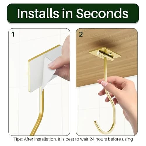 bussdis Foldable Banana Hook Gold | Space-Saving Under Cabinet Holder for Kitchen & RV (2-Pack) thumbnail 5