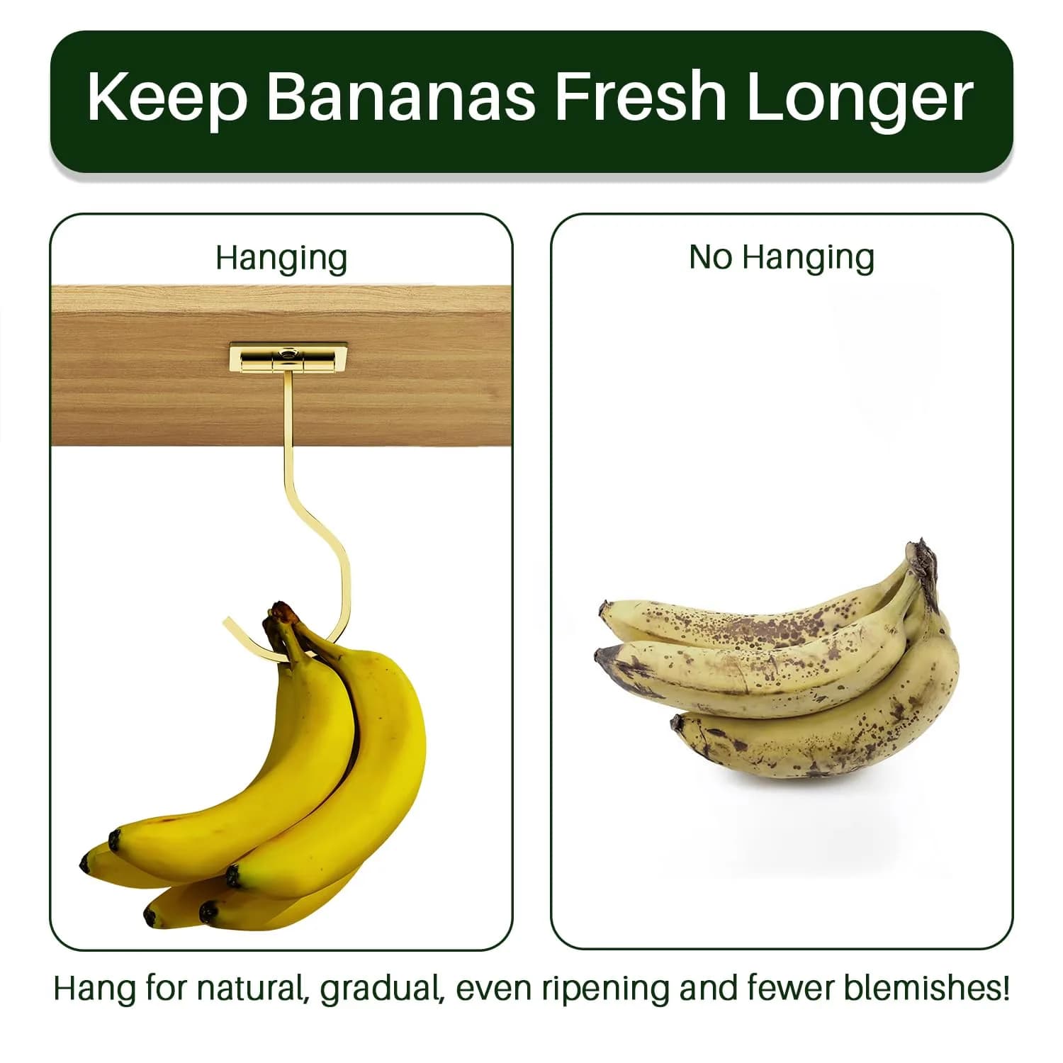 bussdis Foldable Banana Hook Gold | Space-Saving Under Cabinet Holder for Kitchen & RV (2-Pack) - view 8