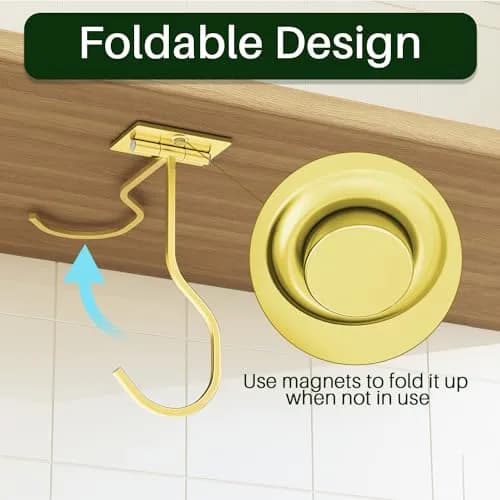 bussdis Foldable Banana Hook Gold | Space-Saving Under Cabinet Holder for Kitchen & RV (2-Pack) thumbnail 2