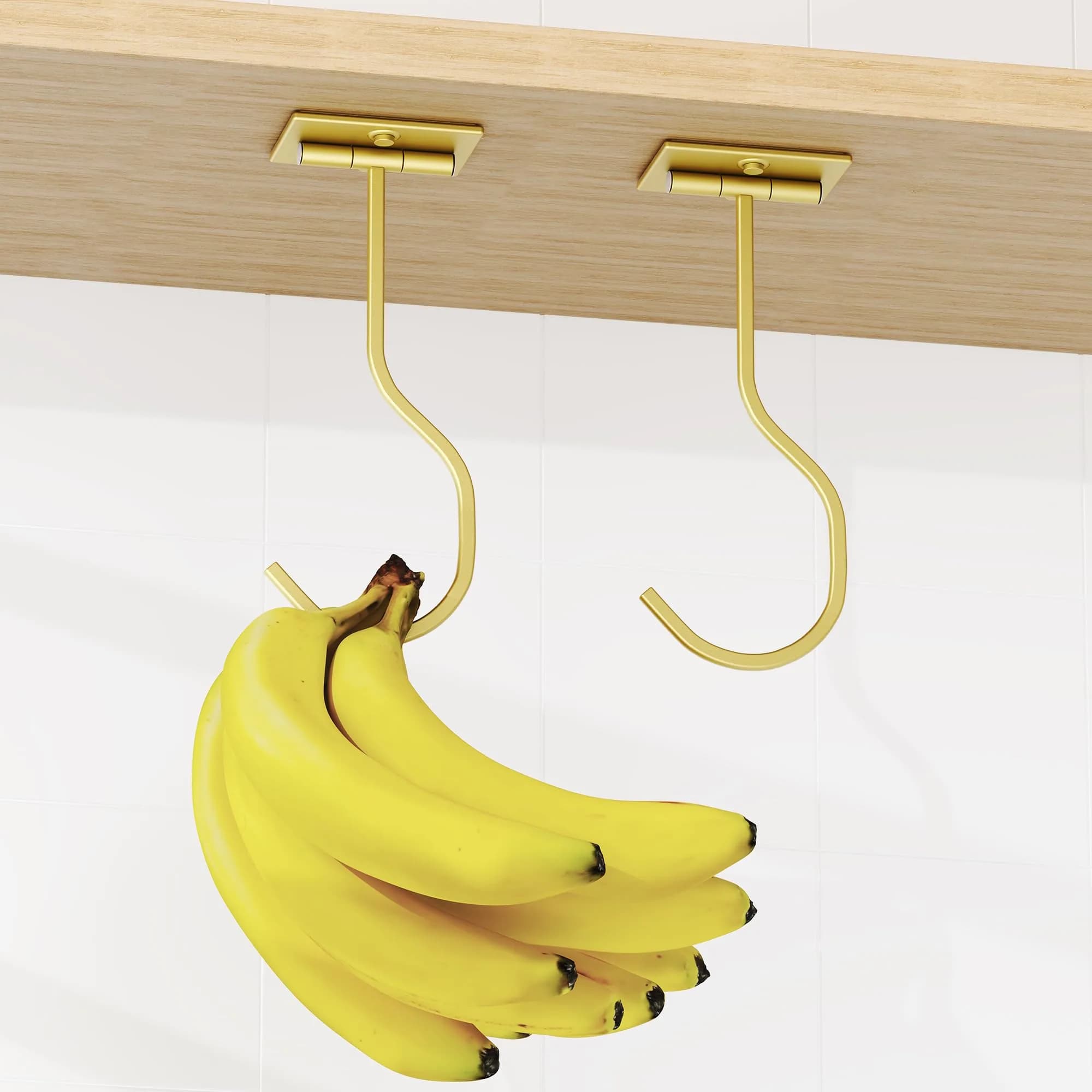 bussdis Foldable Banana Hook Gold | Space-Saving Under Cabinet Holder for Kitchen & RV (2-Pack) - view 3