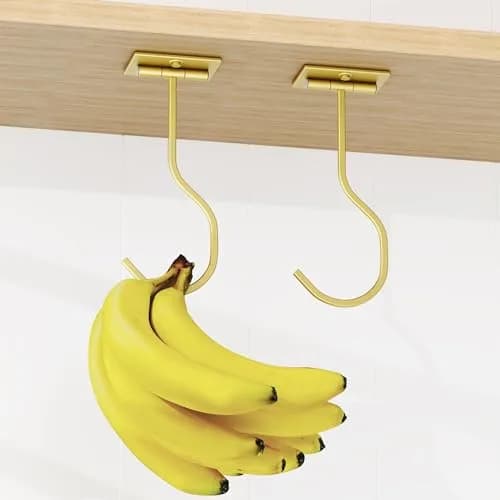 bussdis Foldable Banana Hook Gold | Space-Saving Under Cabinet Holder for Kitchen & RV (2-Pack) thumbnail 3