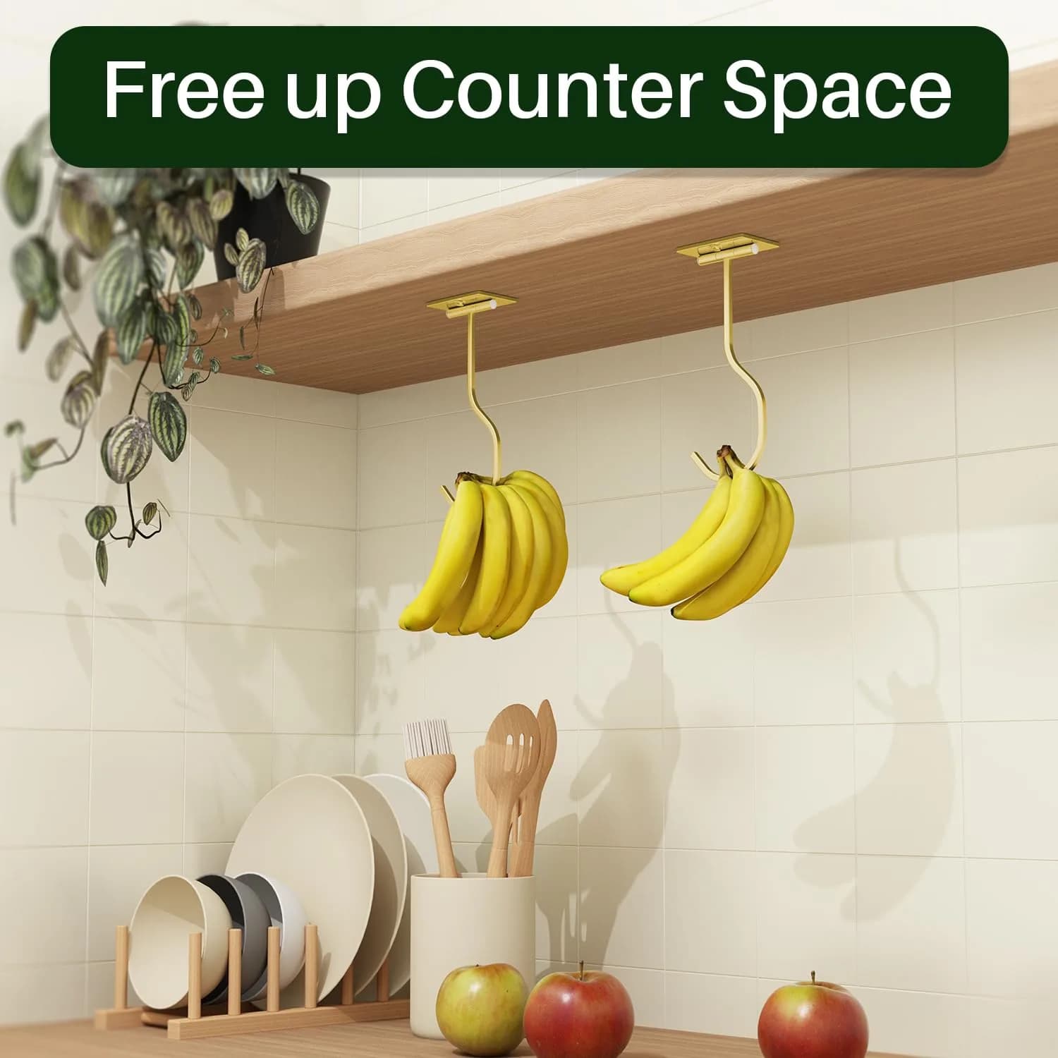 bussdis Foldable Banana Hook Gold | Space-Saving Under Cabinet Holder for Kitchen & RV (2-Pack) - view 4