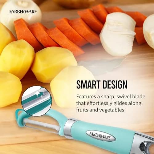 Farberware Pro2 Euro Peeler Aqua Sky | Sharp Stainless Steel Swivel Blade & Ergonomic Handle thumbnail 4