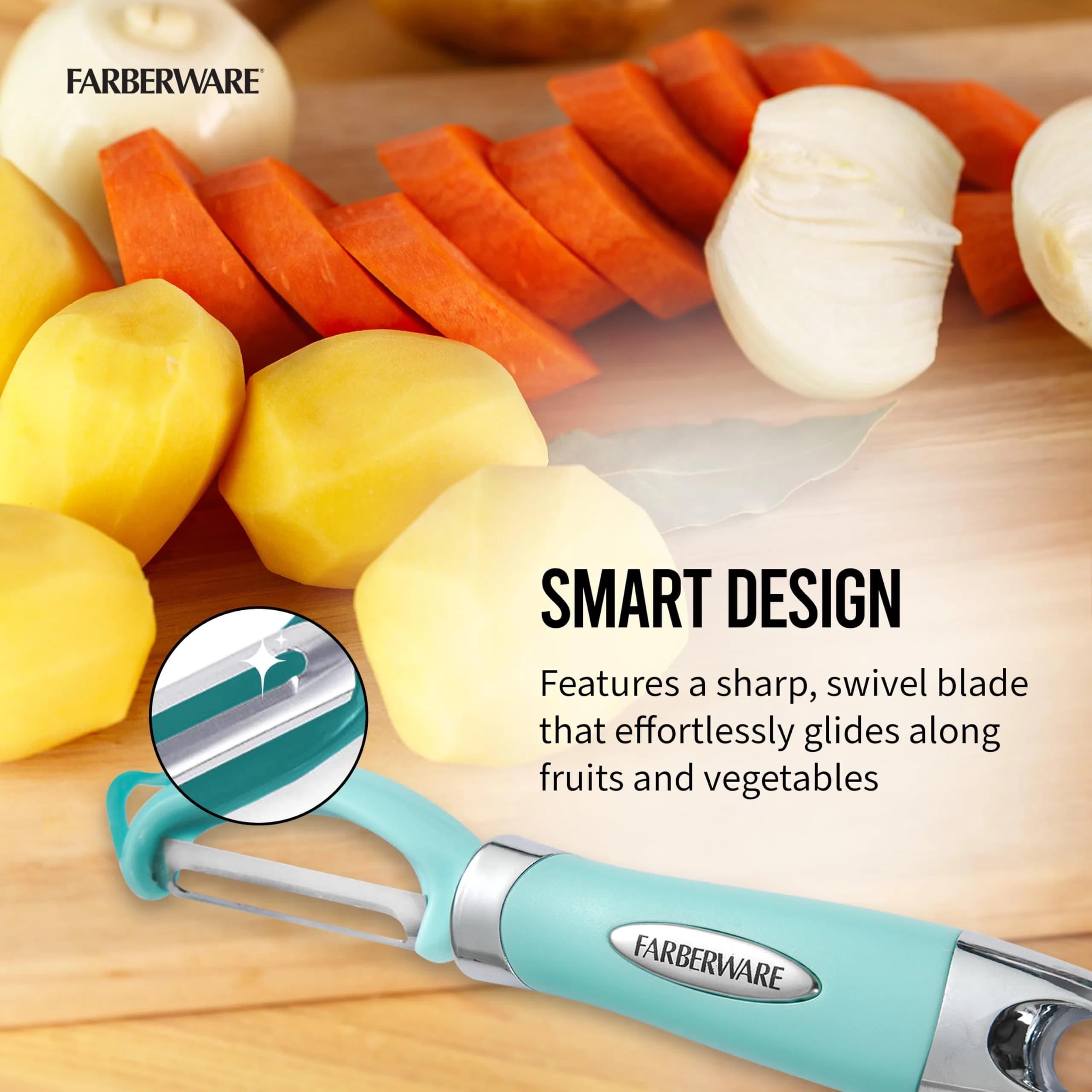 Farberware Pro2 Euro Peeler Aqua Sky | Sharp Stainless Steel Swivel Blade & Ergonomic Handle - view 4