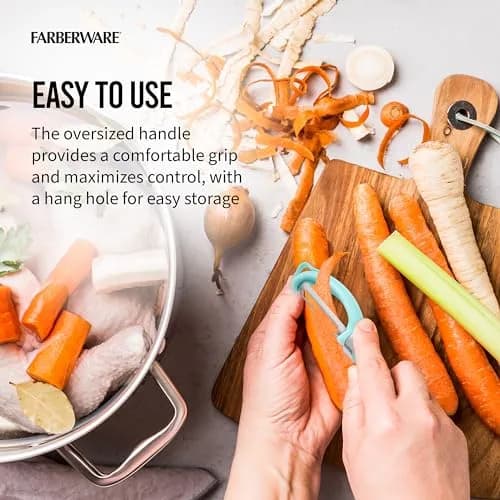 Farberware Pro2 Euro Peeler Aqua Sky | Sharp Stainless Steel Swivel Blade & Ergonomic Handle thumbnail 5
