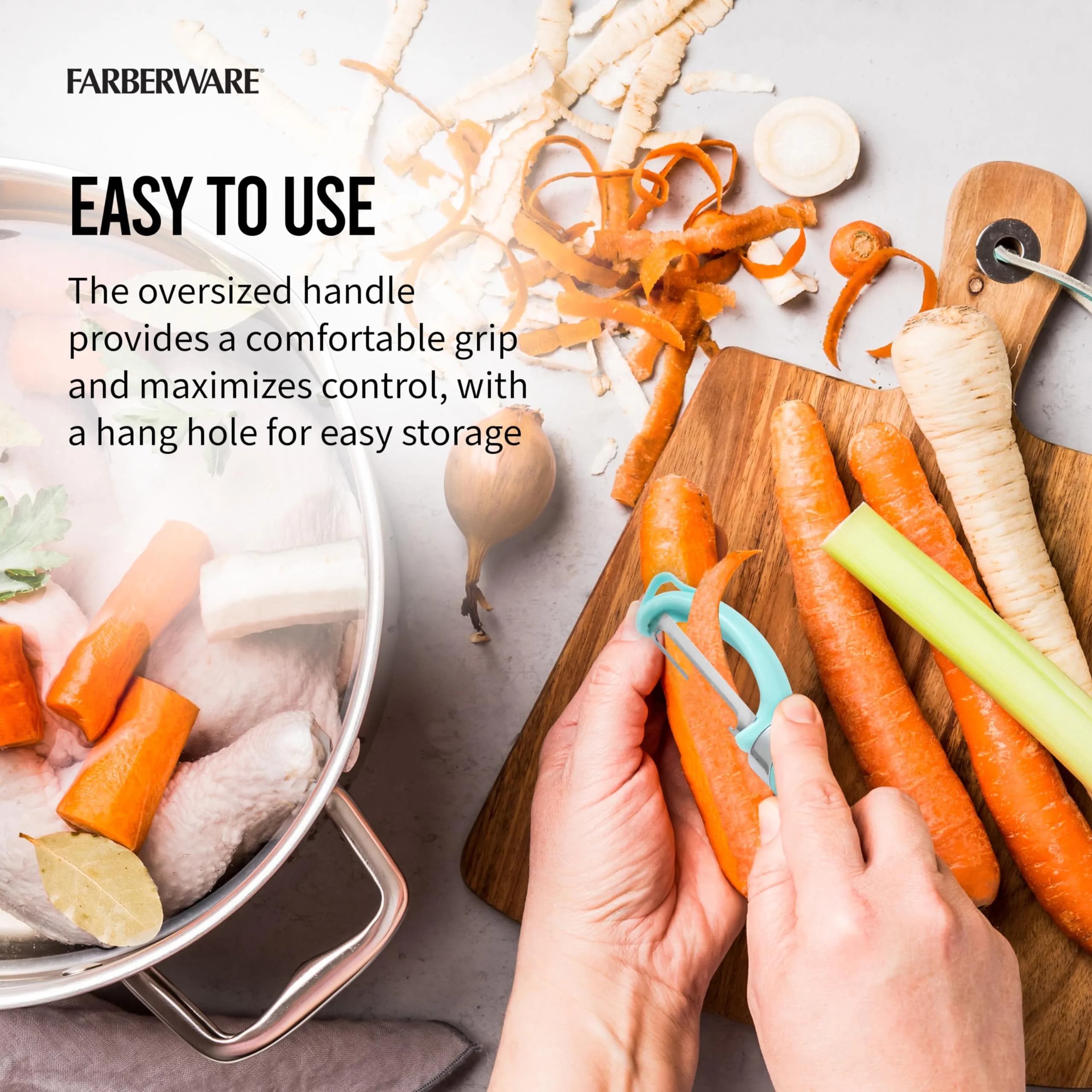 Farberware Pro2 Euro Peeler Aqua Sky | Sharp Stainless Steel Swivel Blade & Ergonomic Handle - view 5