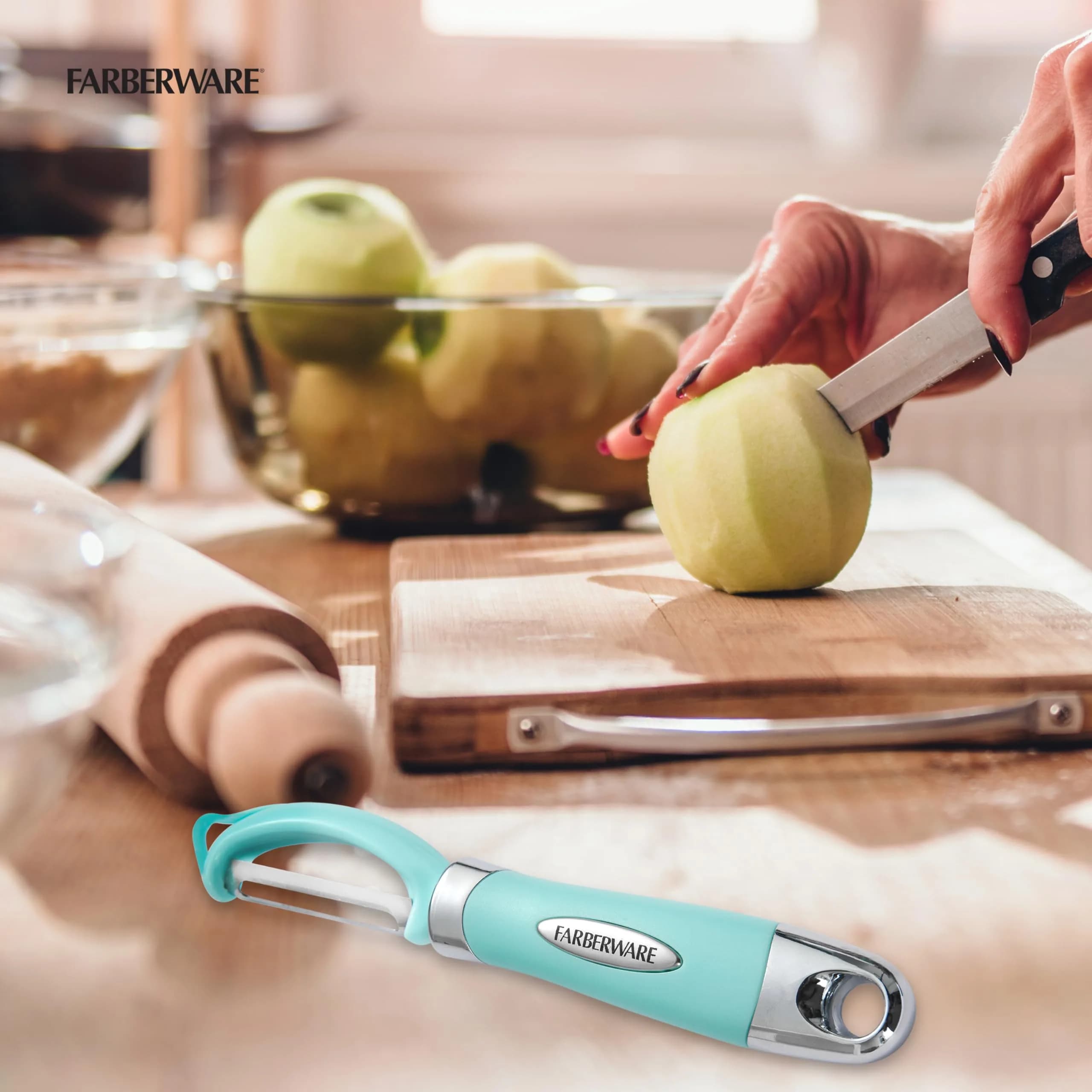 Farberware Pro2 Euro Peeler Aqua Sky | Sharp Stainless Steel Swivel Blade & Ergonomic Handle - view 6