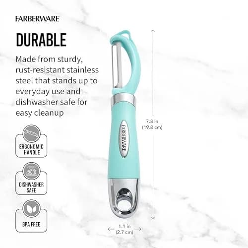 Farberware Pro2 Euro Peeler Aqua Sky | Sharp Stainless Steel Swivel Blade & Ergonomic Handle thumbnail 2