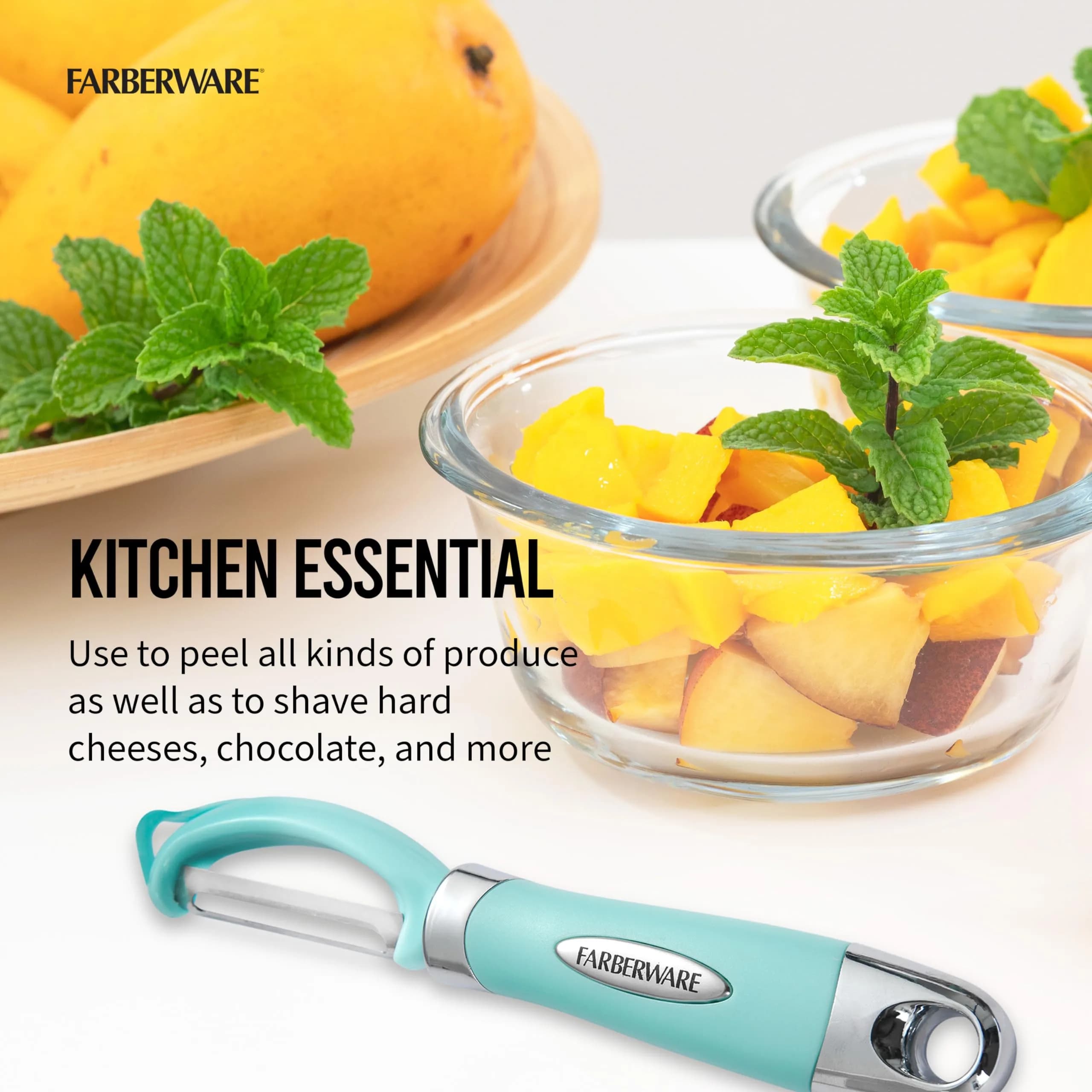 Farberware Pro2 Euro Peeler Aqua Sky | Sharp Stainless Steel Swivel Blade & Ergonomic Handle - view 3