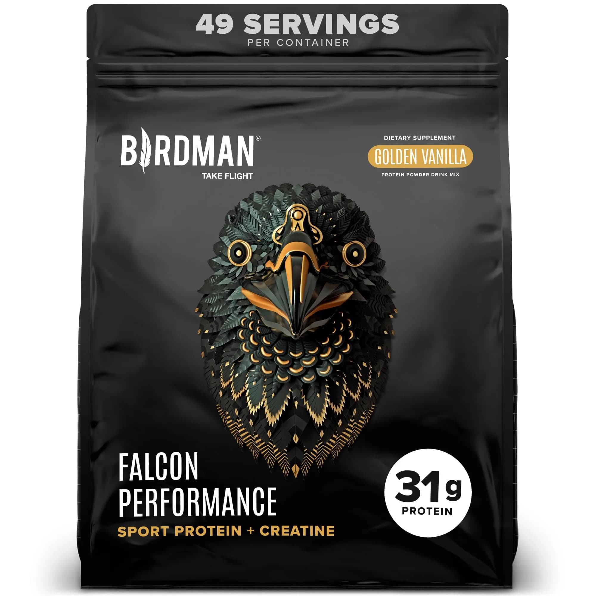 BIRDMAN Falcon Performance Vegan Protein Powder, 5 lb | 31g Protein, 5g Creatine, 5g BCAA, Probiotics, Electrolytes, Low Carb, Sugar Free, Dairy Free