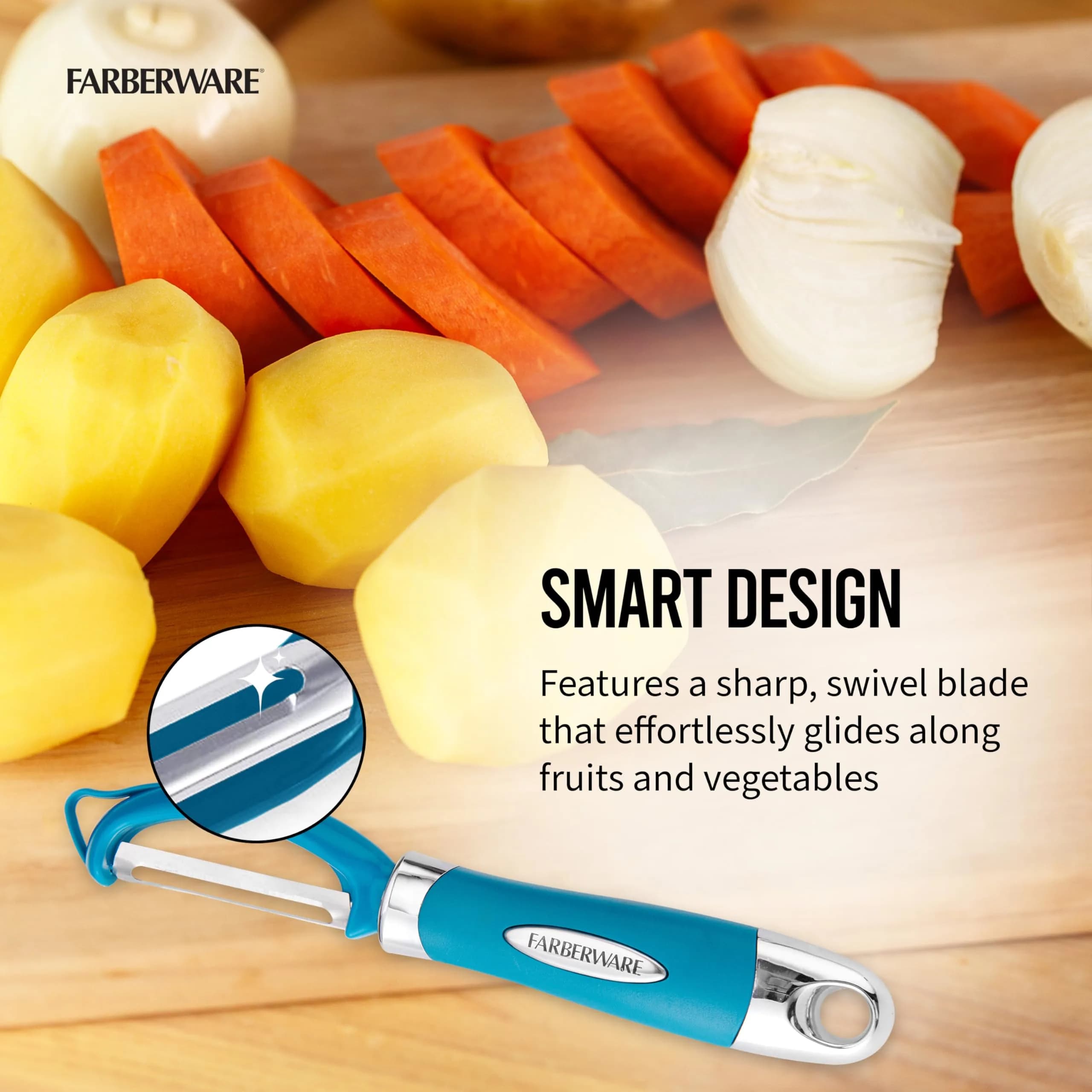Farberware Pro2 Euro Vegetable Peeler with Ergonomic Handle, Razor-Sharp Stainless Steel Swivel Blade, Dishwasher Safe Kitchen Peeler for Potatoes, Fruits, Veggies - Dark Teal | Peeler Blade - view 4