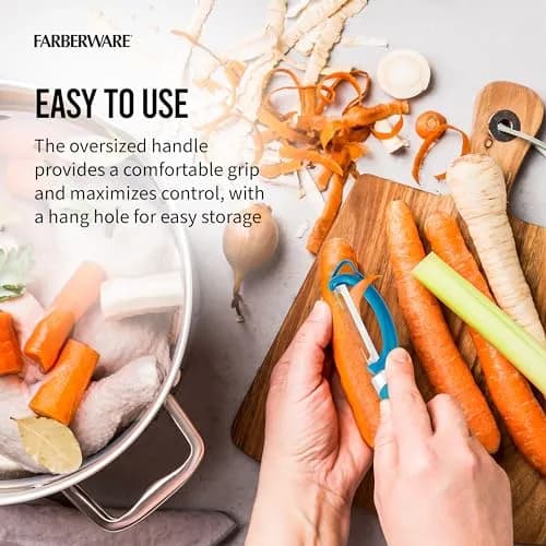 Farberware Pro2 Euro Vegetable Peeler with Ergonomic Handle, Razor-Sharp Stainless Steel Swivel Blade, Dishwasher Safe Kitchen Peeler for Potatoes, Fruits, Veggies - Dark Teal | Peeler Blade thumbnail 5