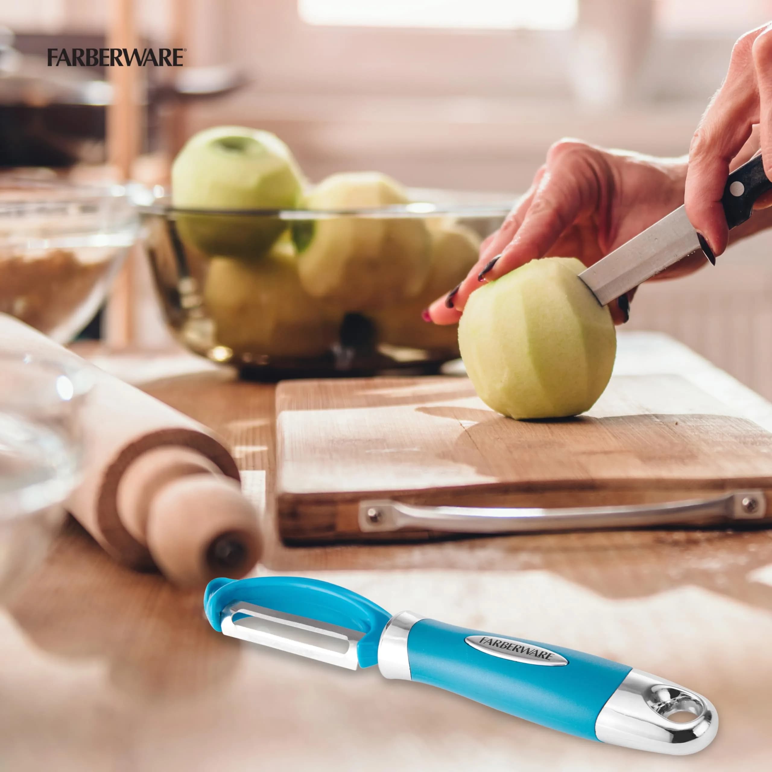 Farberware Pro2 Euro Vegetable Peeler with Ergonomic Handle, Razor-Sharp Stainless Steel Swivel Blade, Dishwasher Safe Kitchen Peeler for Potatoes, Fruits, Veggies - Dark Teal | Peeler Blade - view 6