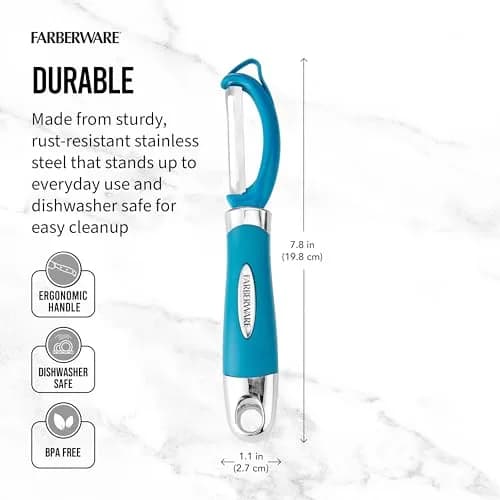 Farberware Pro2 Euro Vegetable Peeler with Ergonomic Handle, Razor-Sharp Stainless Steel Swivel Blade, Dishwasher Safe Kitchen Peeler for Potatoes, Fruits, Veggies - Dark Teal | Peeler Blade thumbnail 2