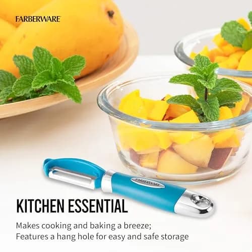 Farberware Pro2 Euro Vegetable Peeler with Ergonomic Handle, Razor-Sharp Stainless Steel Swivel Blade, Dishwasher Safe Kitchen Peeler for Potatoes, Fruits, Veggies - Dark Teal | Peeler Blade thumbnail 3