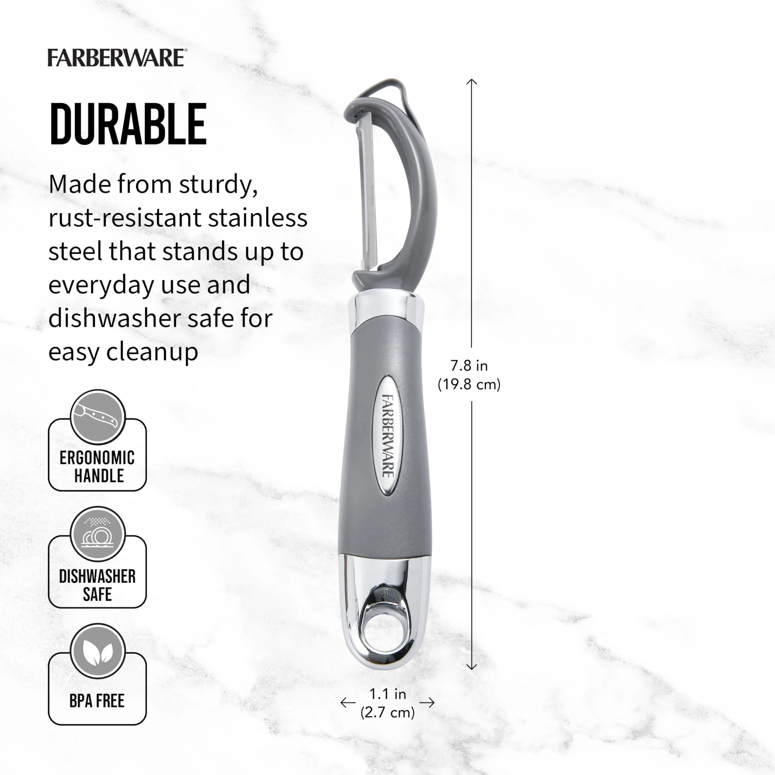 Farberware Professional Euro Vegetable Peeler with Ergonomic Handle, Razor-Sharp Stainless Steel Swivel Blade | 20 cm (7.87 inches) - view 2