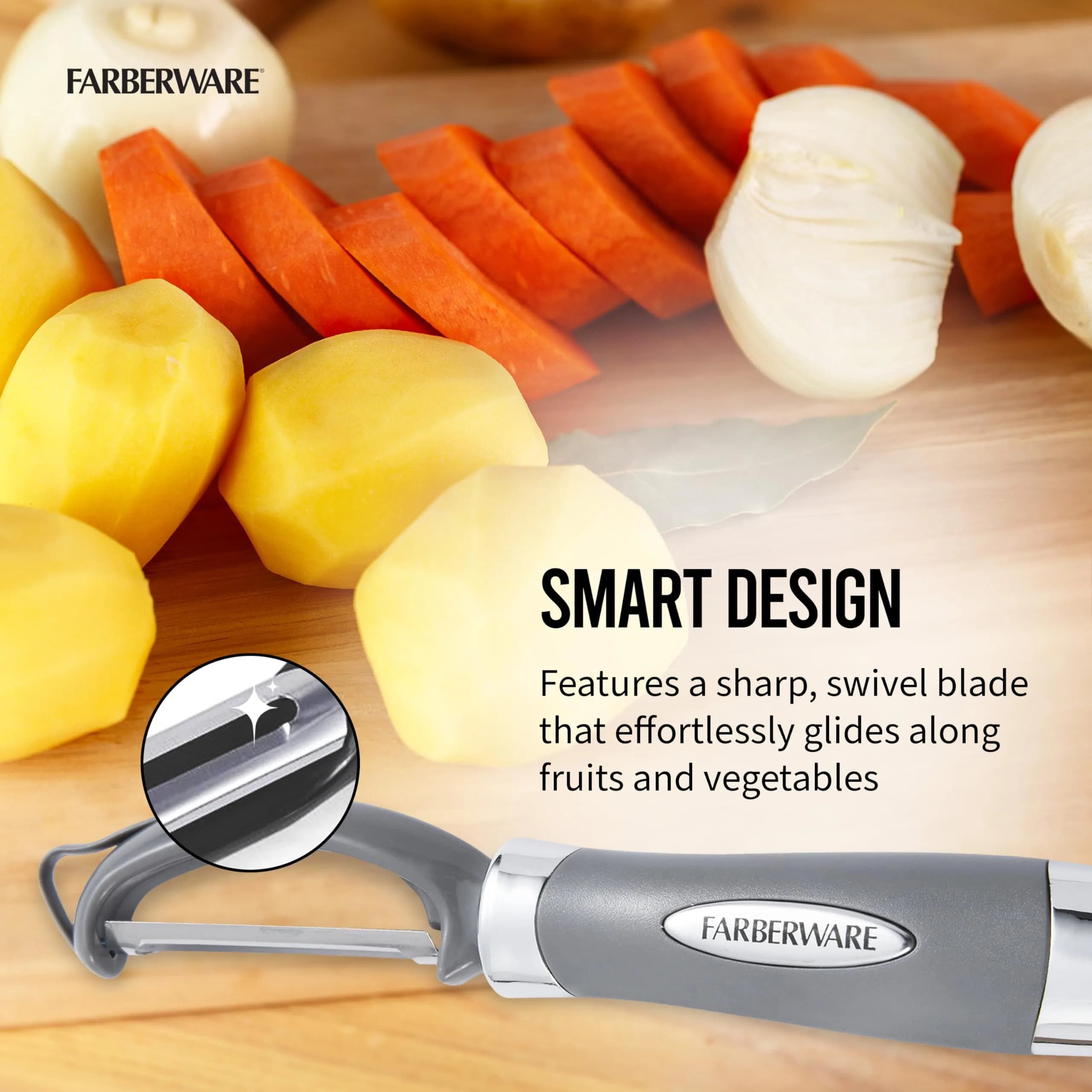 Farberware Professional Euro Vegetable Peeler with Ergonomic Handle, Razor-Sharp Stainless Steel Swivel Blade | 20 cm (7.87 inches) - view 4