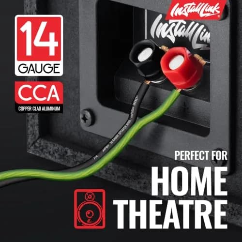 Install Link 14 AWG Gauge Speaker Wire (100 Feet) for Car & Home Theater | Copper Clad Aluminum (CCA) | Frosted Green/Black | Easy Install thumbnail 2