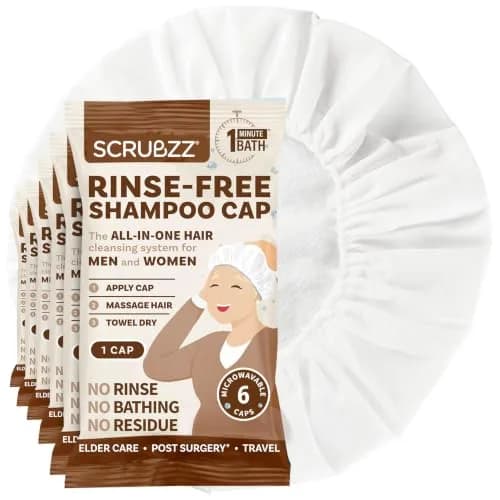 Scrubzz Rinse-Free Shampoo Caps Coconut Vanilla 6 Pack | Waterless Hair Wash for Elderly & Bedridden thumbnail 1