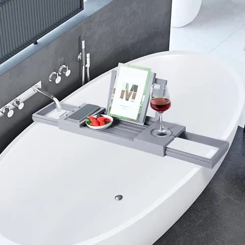 Utoplike Bathtub Tray Caddy Bamboo Adjustable | Space-Saving Bath Table for Tub thumbnail 6