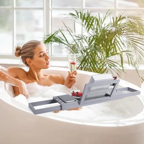 Utoplike Bathtub Tray Caddy Bamboo Adjustable | Space-Saving Bath Table for Tub thumbnail 2