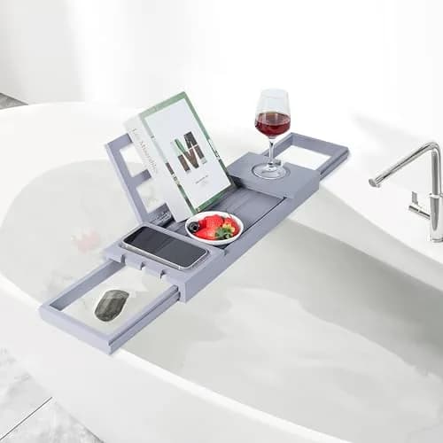 Utoplike Bathtub Tray Caddy Bamboo Adjustable | Space-Saving Bath Table for Tub thumbnail 3