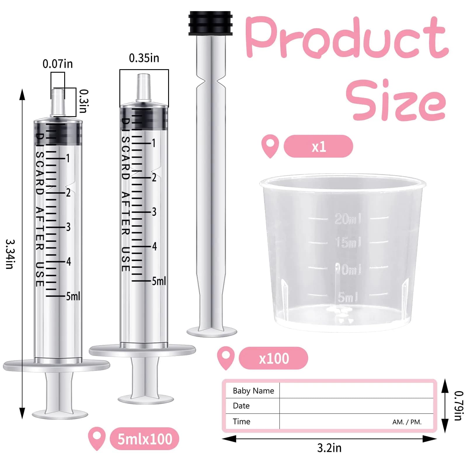TrelaCo 100 Sets 5 ml Clear Colostrum Syringes with Caps & 20ml Cup | Sterile Sealed for Breast Milk Collection - view 2