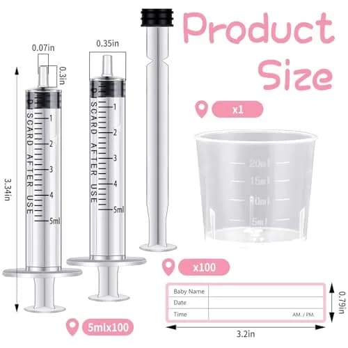 TrelaCo 100 Sets 5 ml Clear Colostrum Syringes with Caps & 20ml Cup | Sterile Sealed for Breast Milk Collection thumbnail 2