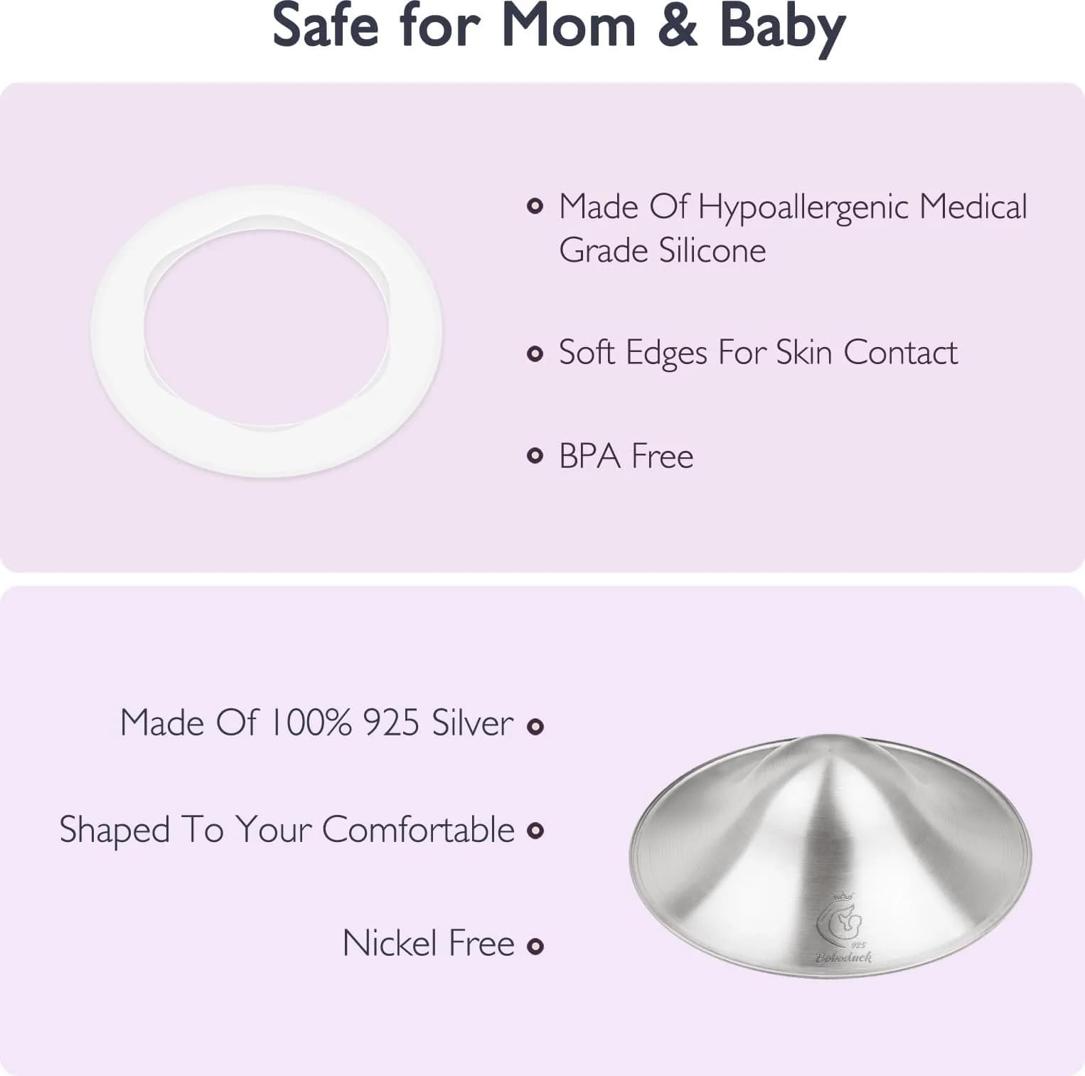 Boboduck 925 Silver Nipple Covers Breastfeeding, Original Silver Nursing Cups with Silicone Ring | Protect & Soothe Sore Nipples - view 4