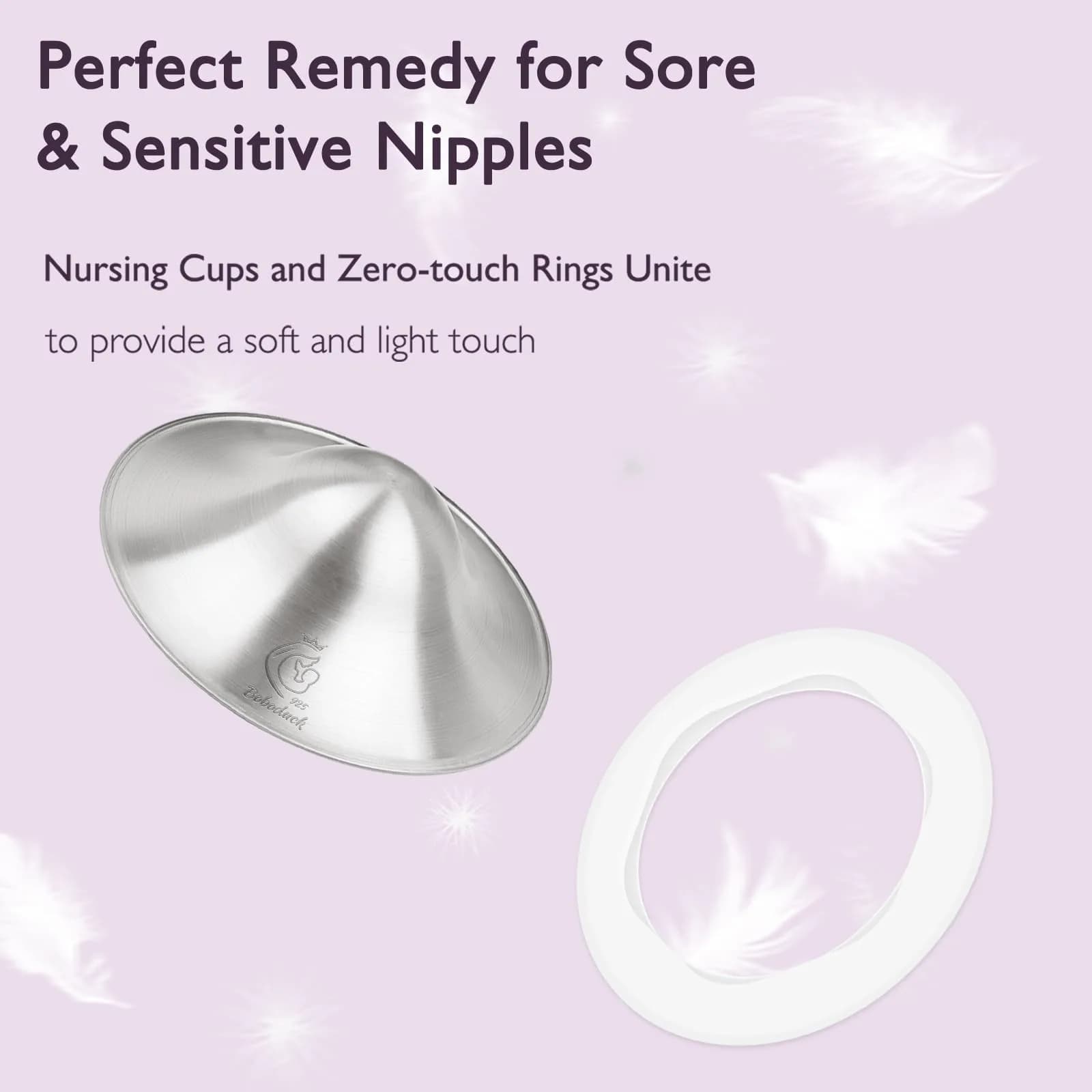 Boboduck 925 Silver Nipple Covers Breastfeeding, Original Silver Nursing Cups with Silicone Ring | Protect & Soothe Sore Nipples - view 5