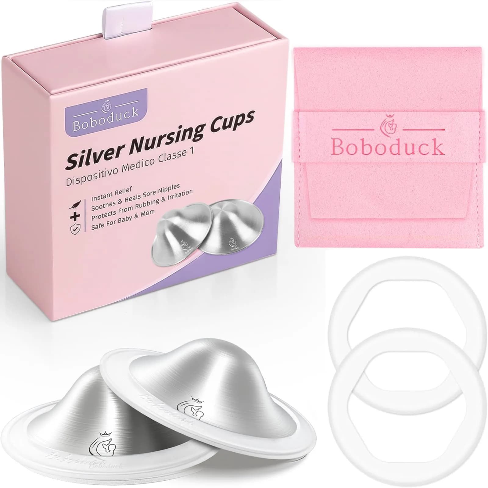 Boboduck 925 Sterling Silver Nipple Covers for Breastfeeding | Sore & Sensitive Nipple Relief - main product image