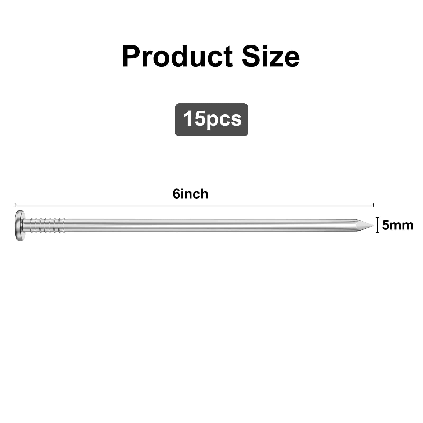 VGBUY 6 Inch Stainless Steel Hardware Nails (15.3 cm / 5.0 mm) | Picture Hanging Nails for Walls - view 5