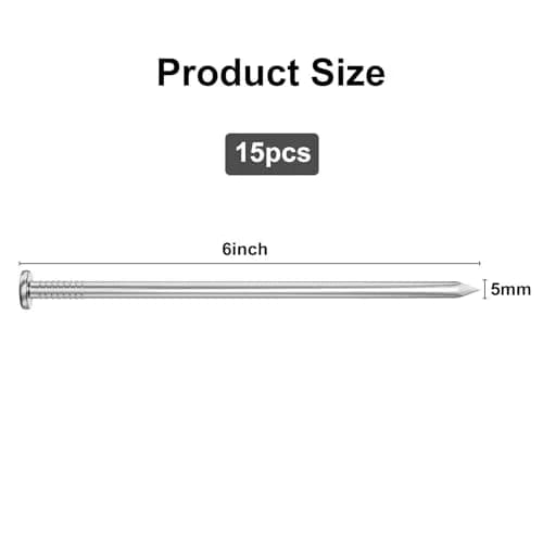 VGBUY 6 Inch Stainless Steel Hardware Nails (15.3 cm / 5.0 mm) | Picture Hanging Nails for Walls thumbnail 5