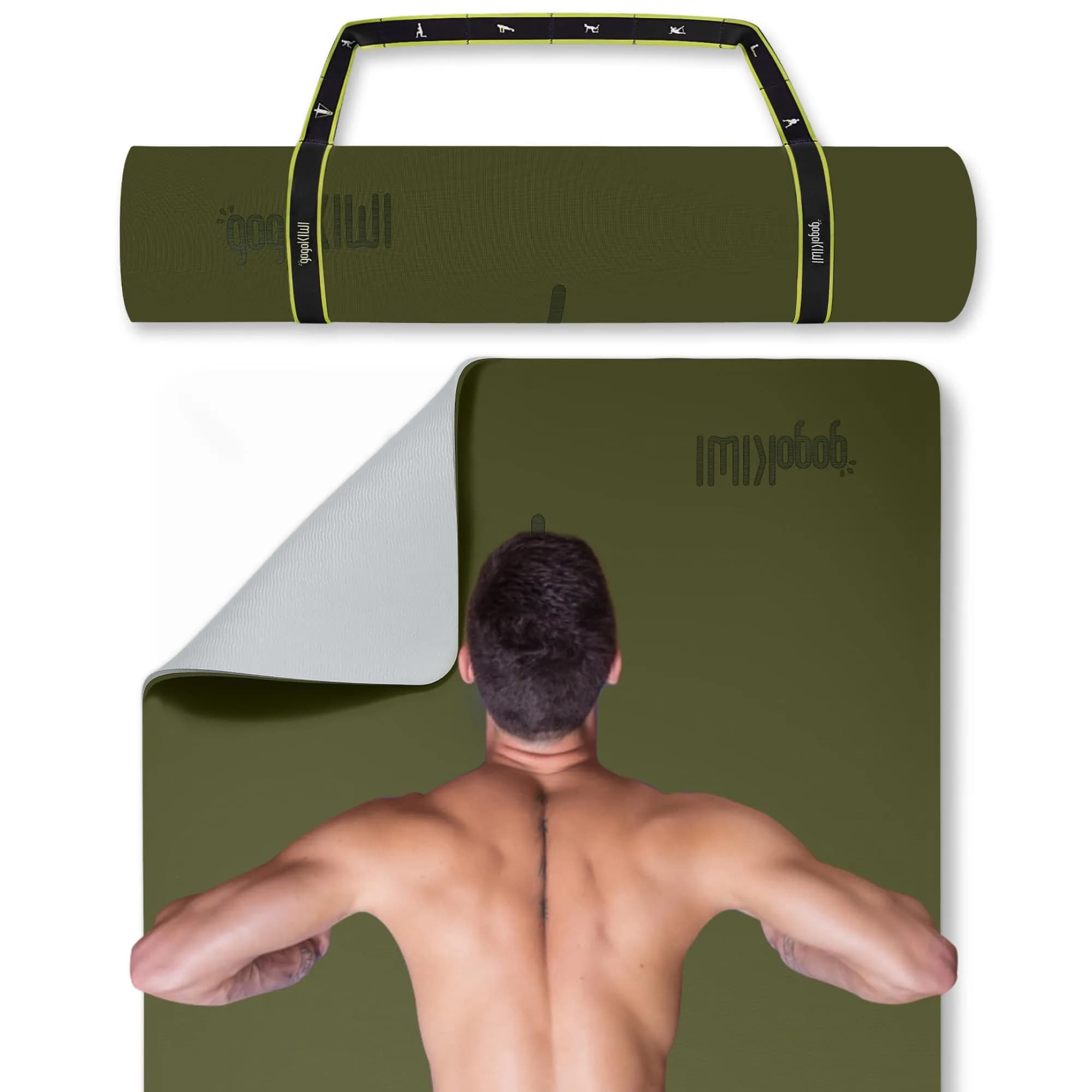 gogoKIWI Extra Wide Exercise Mat 72"L x 36"W | Extra Cushion 1/2 inch Thick for Yoga & Fitness — Olive Green