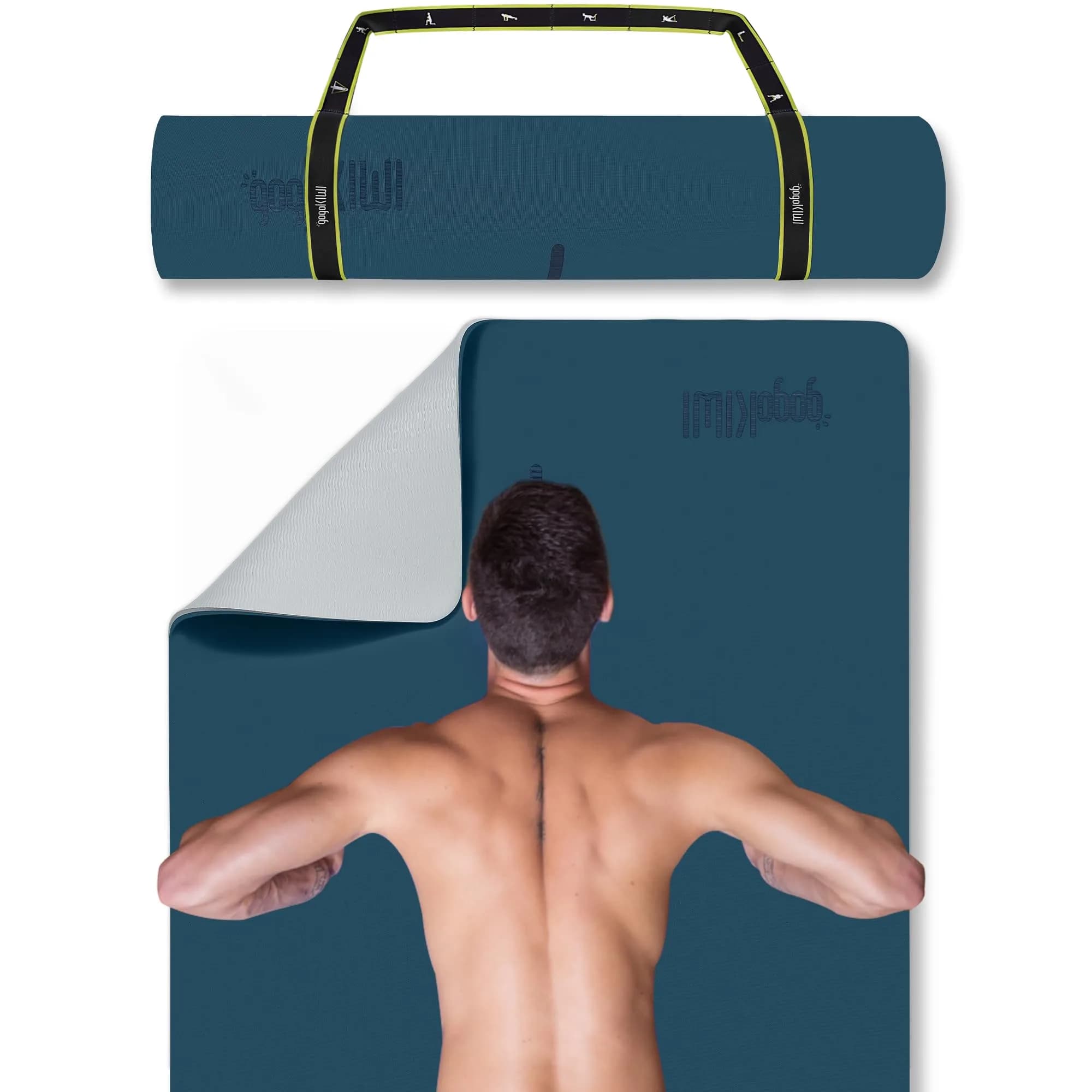 gogoKIWI Extra Wide Exercise Mat 72"L x 36"W | Extra Cushion 1/2 inch Thick for Yoga & Fitness — Midnight Blue / Mat with Strap / Extra Cushion (1/2 Inch Thick)