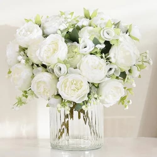 MARTINE MALL White Artificial Peonies Flowers | Silk Fake Bouquet for Home & Wedding Decor thumbnail 1