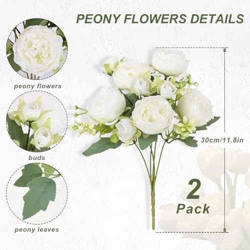 MARTINE MALL White Artificial Peonies Flowers | Silk Fake Bouquet for Home & Wedding Decor thumbnail 4