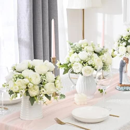MARTINE MALL White Artificial Peonies Flowers | Silk Fake Bouquet for Home & Wedding Decor thumbnail 6