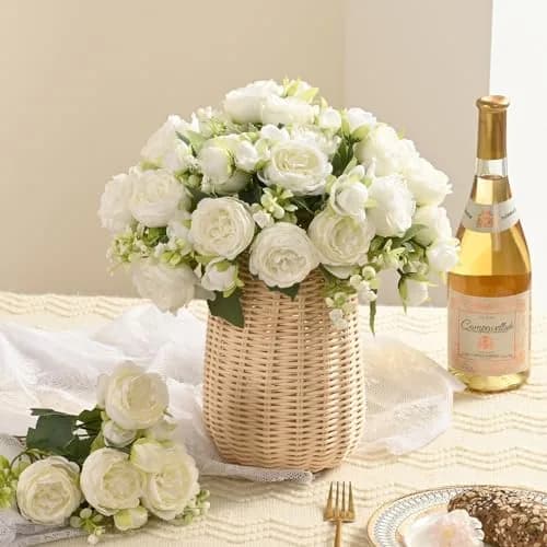 MARTINE MALL White Artificial Peonies Flowers | Silk Fake Bouquet for Home & Wedding Decor thumbnail 7