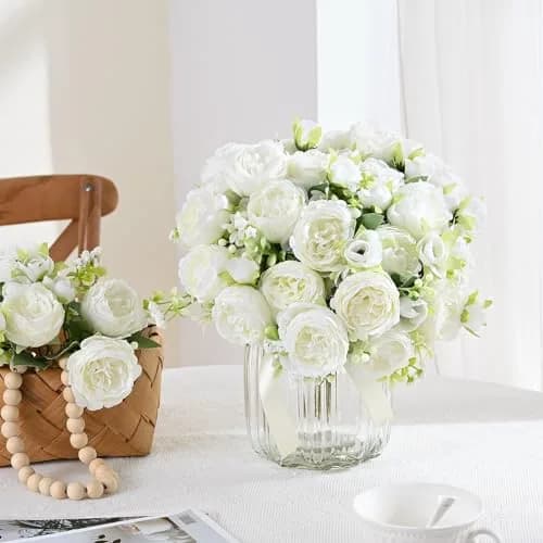 MARTINE MALL White Artificial Peonies Flowers | Silk Fake Bouquet for Home & Wedding Decor thumbnail 8