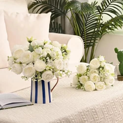 MARTINE MALL White Artificial Peonies Flowers | Silk Fake Bouquet for Home & Wedding Decor thumbnail 9