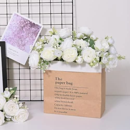 MARTINE MALL White Artificial Peonies Flowers | Silk Fake Bouquet for Home & Wedding Decor thumbnail 3