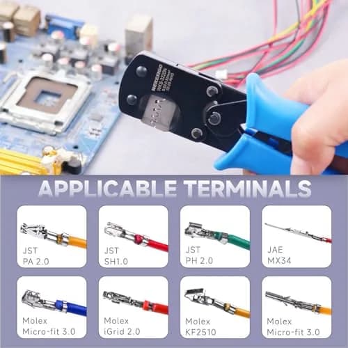 Wekesigo Micro Connector Pin Crimping Tool 0.03-0.52mm² | Ratcheting Crimper for Molex, JST, JAE open barrel terminals thumbnail 7