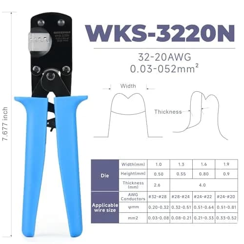 Wekesigo Micro Connector Pin Crimping Tool 0.03-0.52mm² | Ratcheting Crimper for Molex, JST, JAE open barrel terminals thumbnail 2