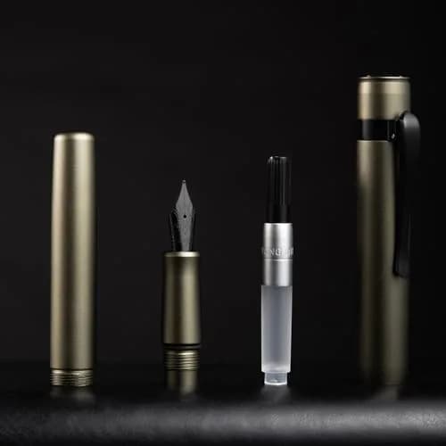 HONG DIAN M2 Black Forest Mini Fountain Pen, Fine Soft Nib & Sleek Shape Aluminium Short Pocket Travel Pen (Caramel Brown) | 105mm (4.13") thumbnail 6