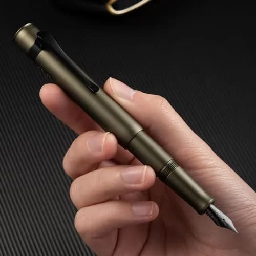 HONG DIAN M2 Black Forest Mini Fountain Pen, Fine Soft Nib & Sleek Shape Aluminium Short Pocket Travel Pen (Caramel Brown) | 105mm (4.13") thumbnail 8