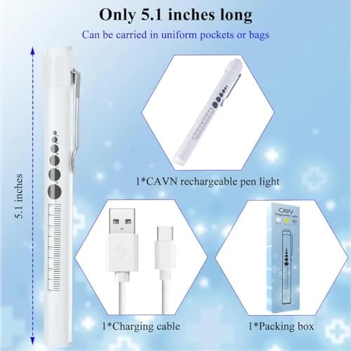CAVN Rechargeable LED Pen Light with Pupil Gauge & Ruler | 10cm (4in) | White thumbnail 6