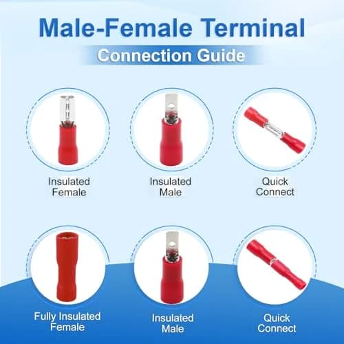 Baomain Male Quick Disconnect Spade Terminals 0.187" | 22-16 AWG, 1000-Pack, Insulated Copper thumbnail 6