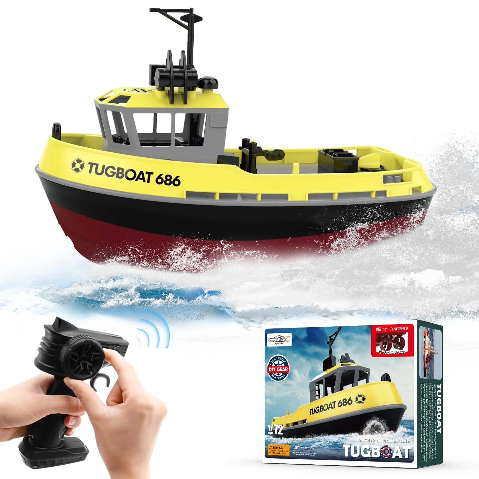 Losbenco RC Boat 1/72 Scale | High-Speed Remote Control Tugboat with 40 Mins Play